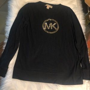 Michael Kors Black Long sleeve with MK Rhinestones in Gold!